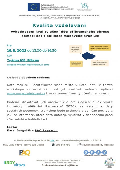 POZVÁNKA NA 16.8.2022 - workshop  o vyhodnocení kvality učení dětí příbramského okresu