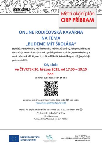 Online kavárna pro rodiče "Budeme mít školáka" 20. 3. 2025