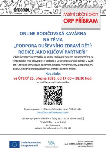 Online kavárna pro rodiče "Podpora duševního zdraví dětí" 25. 3. 2025